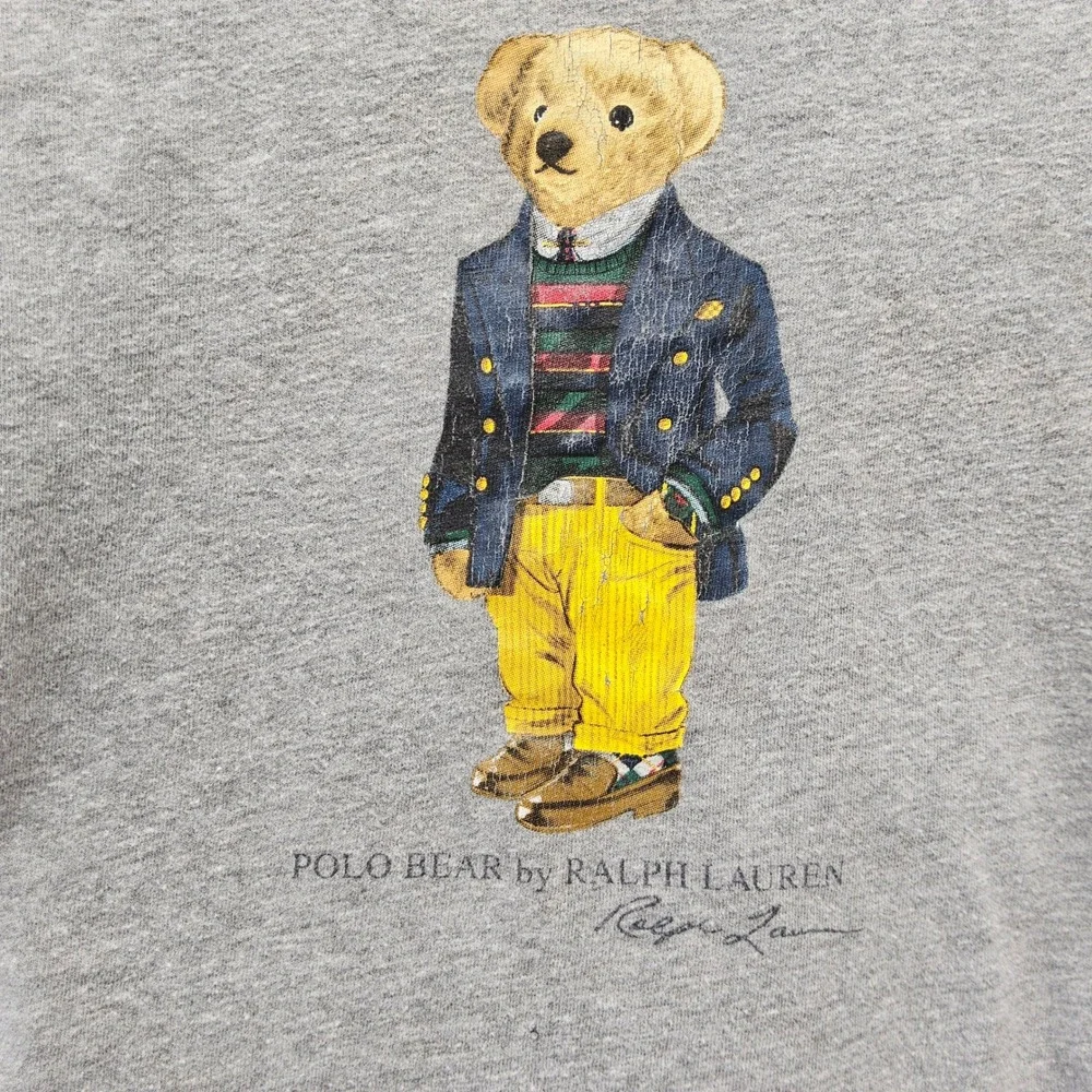 Ralph Lauren Polo Bear T-Shirt Kids 18M Gray Colorblock Short Sleeve Graphic Tee